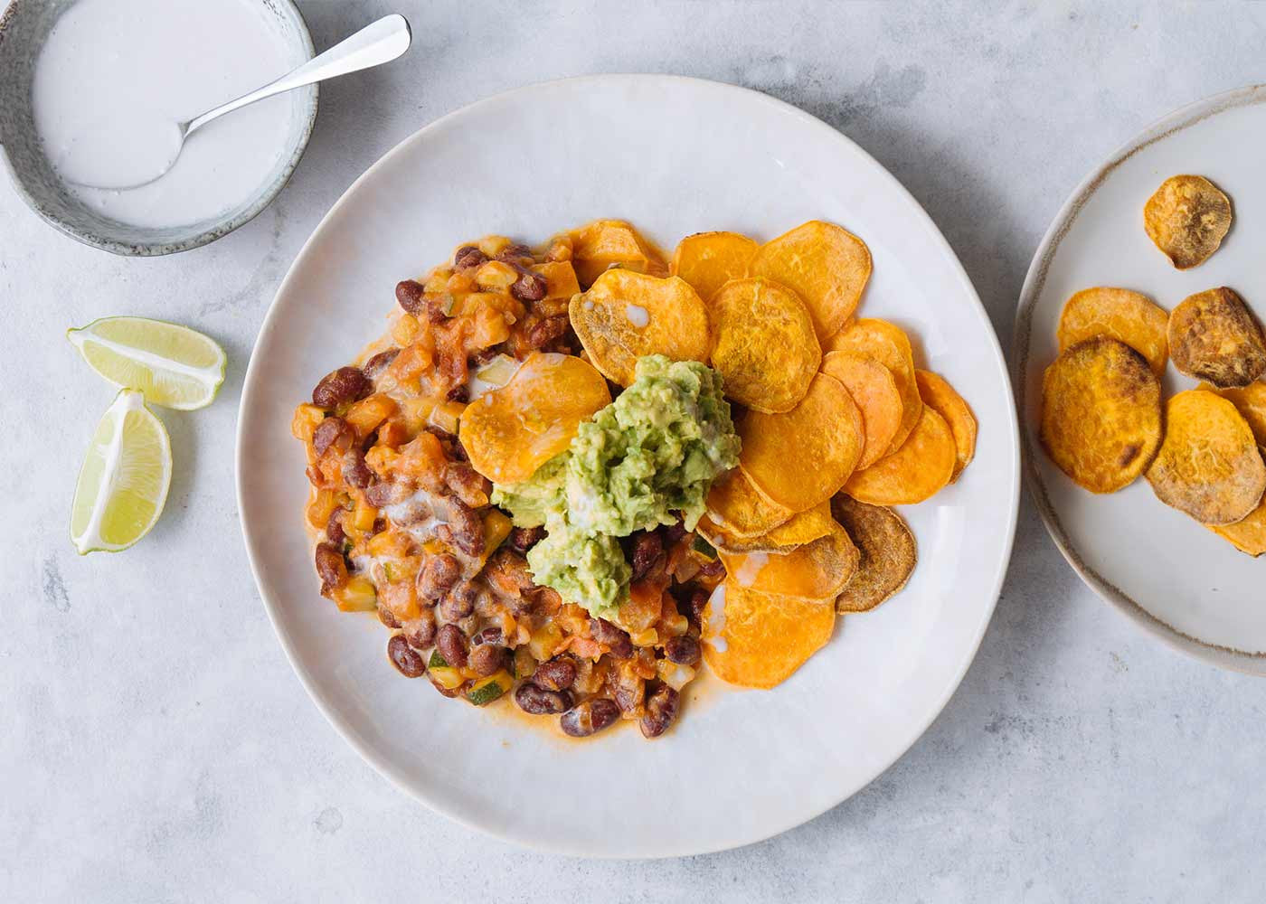 Mexican veggie chilli with sweet potato nachos guacamole recipe